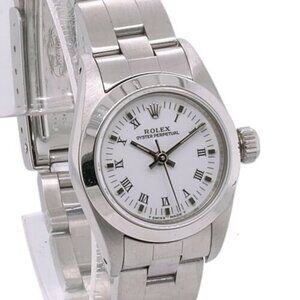 ROLEX OYSTER PERPETUAL WHITE ROMAN DIAL STAINLESS STEEL DOME OYSTER WATCH 76080